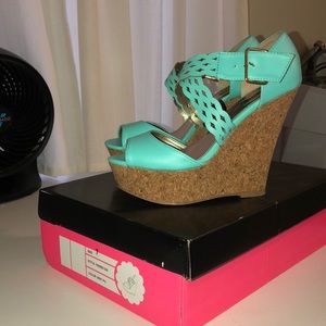 Turquoise platform wedges